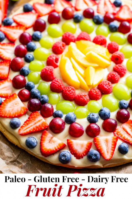 This Paleo Fruit Pizza Has A Sugar Cookie Crust With A Cashew Cream Cheese Icing And Al Clean Eating Desserts Paleo Recipes Dessert Gluten Free Sugar Cookies